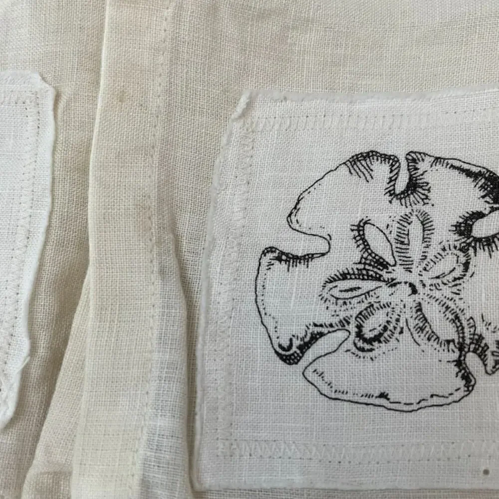 Pottery Barn Ivory Linen Napkin Set of 3 Embroidered Patch 20 x 20